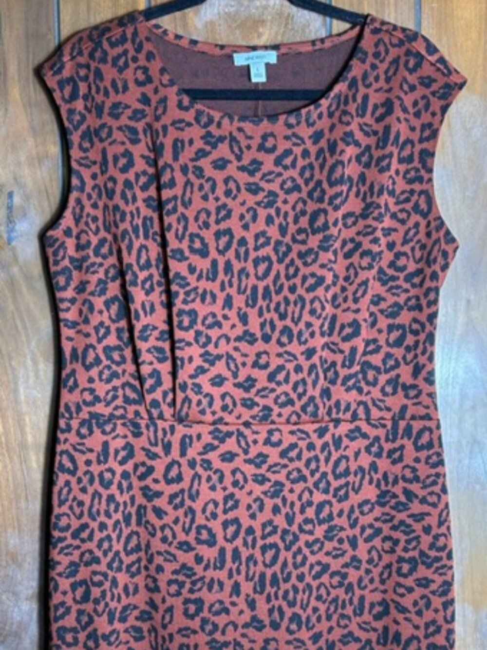 Nine West Sheath Dress Womens Sz Large Animal Print Capped Sleeves Rust/Black